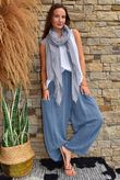 Lina Linen Blend Barrel Pant Washed Navy